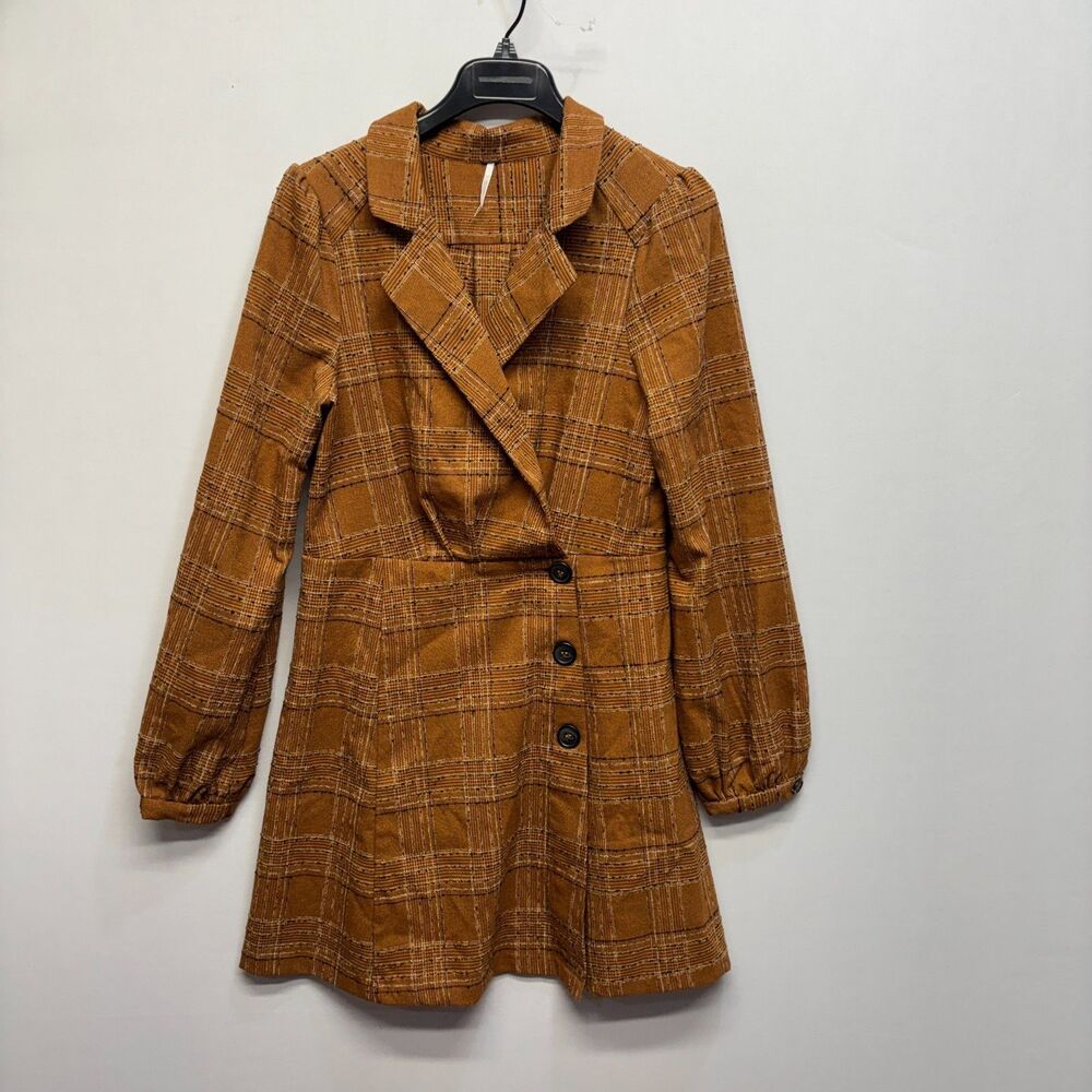 Free People Women Long Sleeve Mini Dress Size 12 Plaid D118 -11